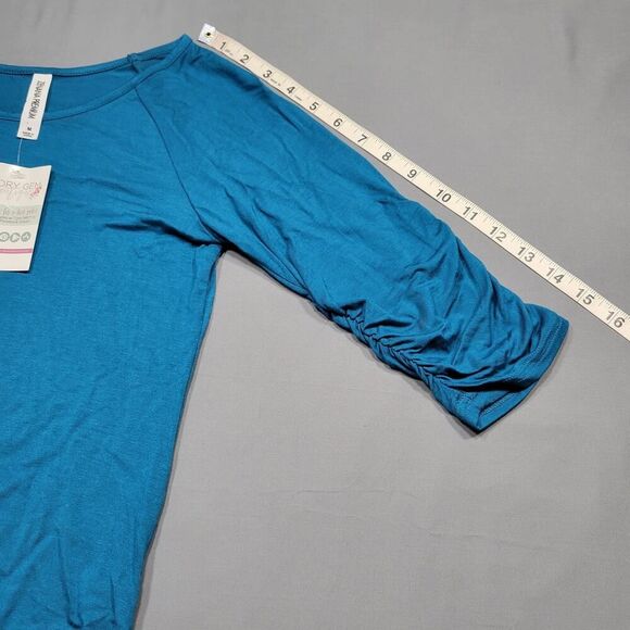 Zenana Premium Blue Stretch Bodycon Dress Midi Gathers Preppy NEW Womens Size M - Picture 8 of 9